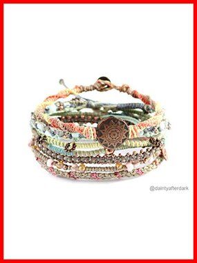 Wakami Earth Charm Bracelet Stack - Boho Handmade Beaded Wrap Bracelets for